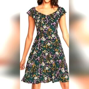 Old Navy "Cami SL FF Knee Black Ditsy Floral Dress, Size Medium RN#54023